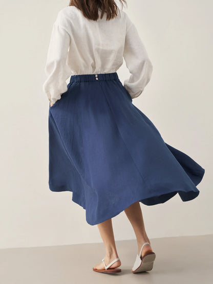 Lorelei | Women’s Linen Flowy A-Line Midi Skirt