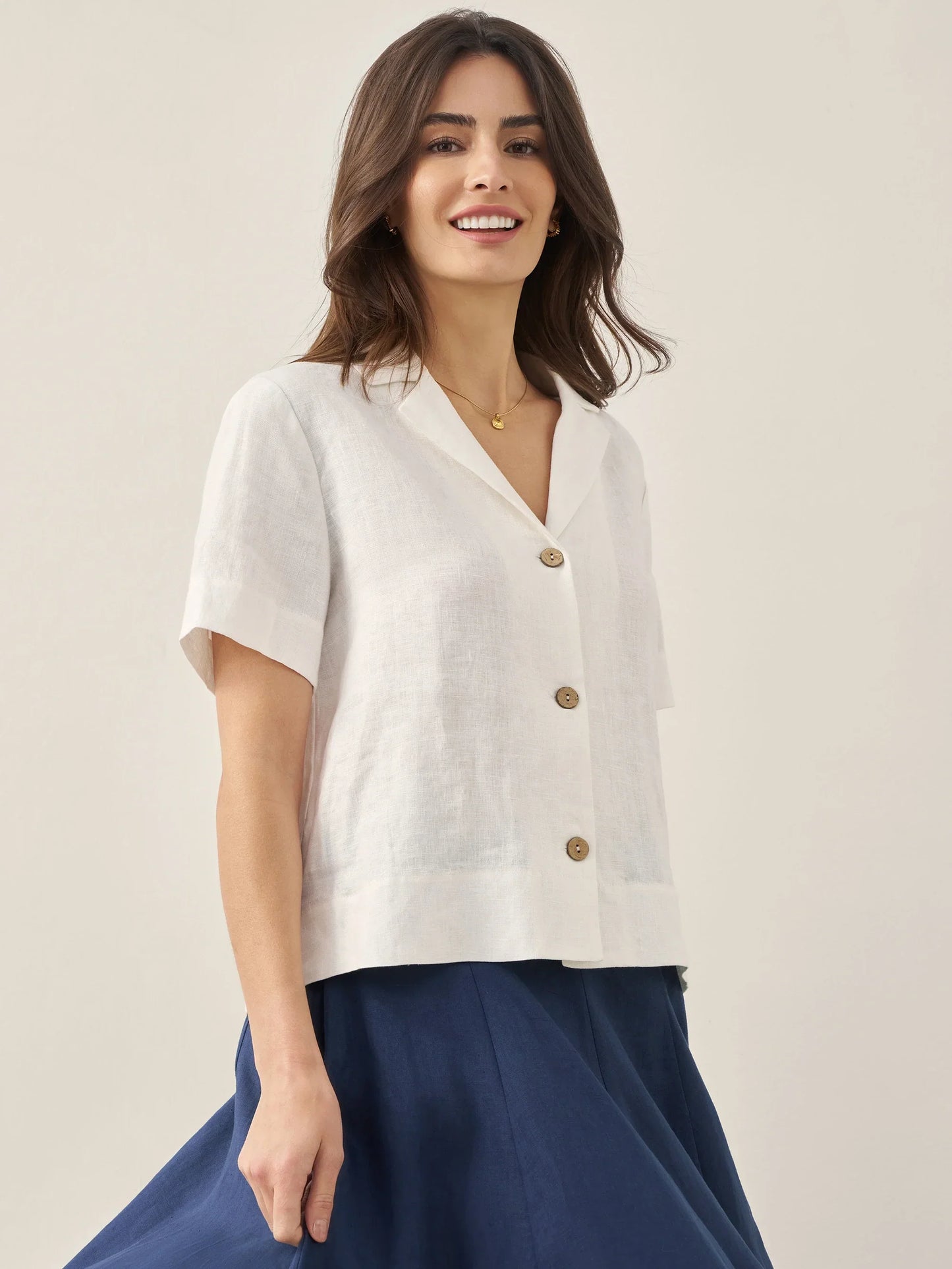 Quinn | Women’s Linen Button-Up Short Sleeve Blouse