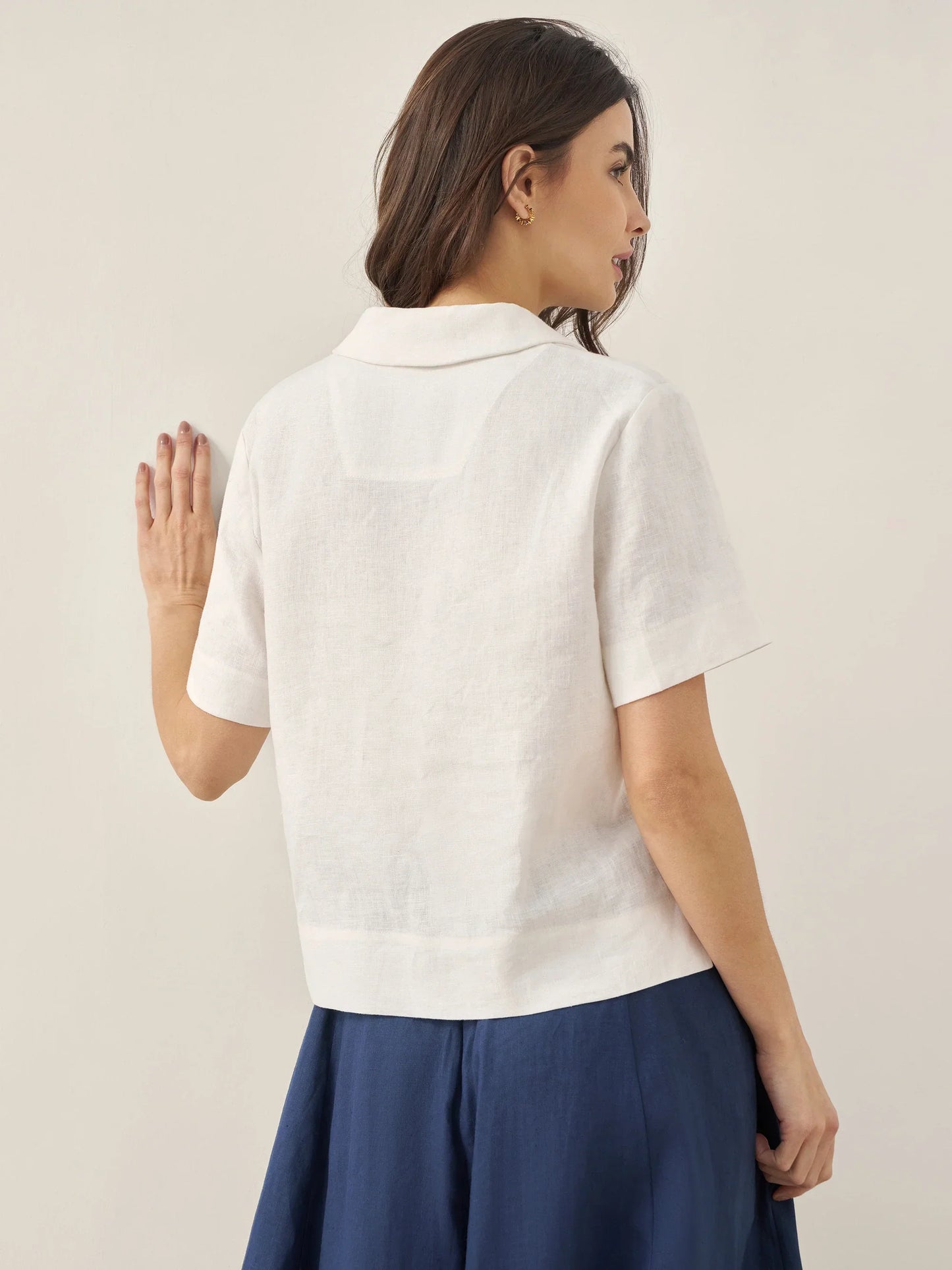 Quinn | Women’s Linen Button-Up Short Sleeve Blouse