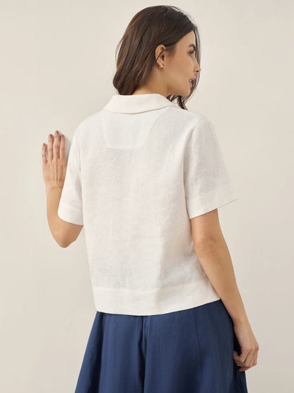 Quinn | Women’s Linen Button-Up Short Sleeve Blouse
