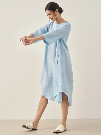 Paloma | Women’s Linen Bateau Neck Relaxed Midi Dress
