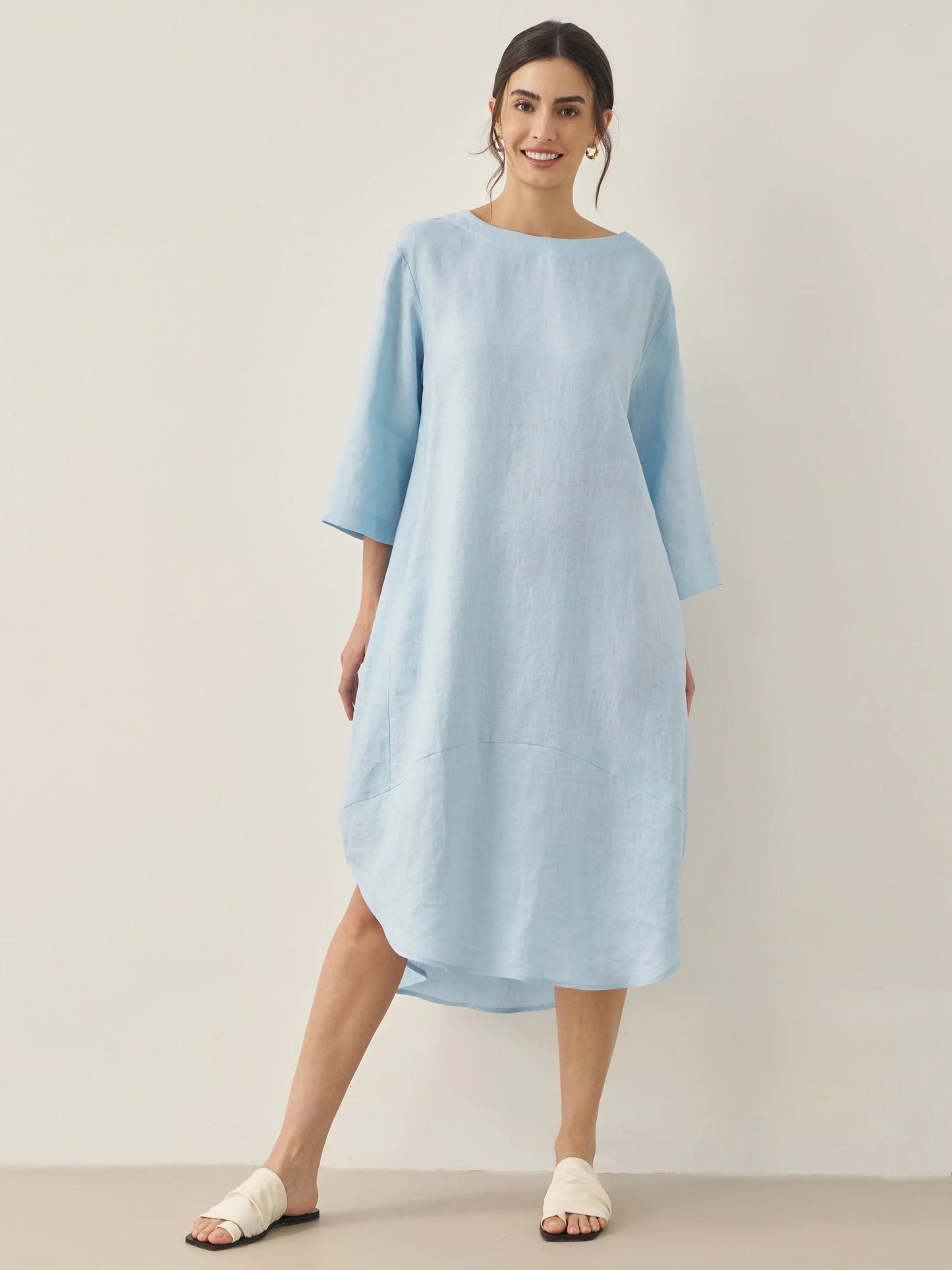 Paloma | Women’s Linen Bateau Neck Relaxed Midi Dress