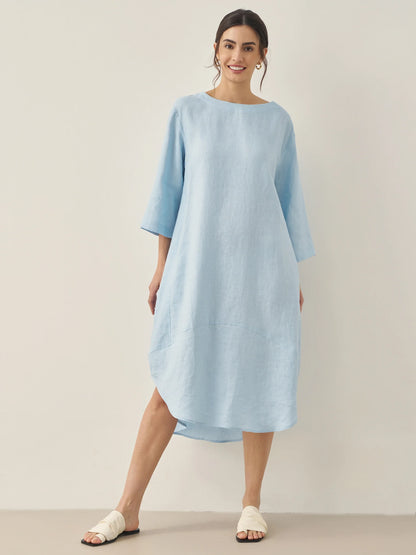 Paloma | Women’s Linen Bateau Neck Relaxed Midi Dress