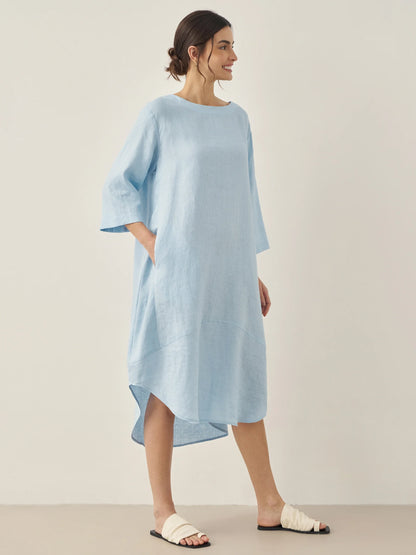 Paloma | Women’s Linen Bateau Neck Relaxed Midi Dress