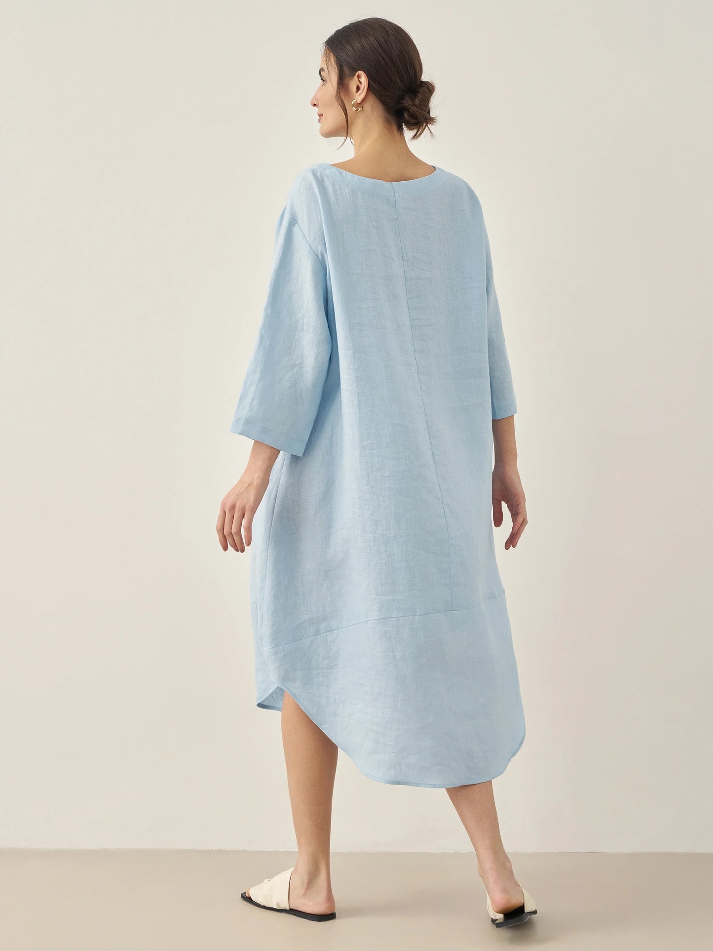 Paloma | Women’s Linen Bateau Neck Relaxed Midi Dress