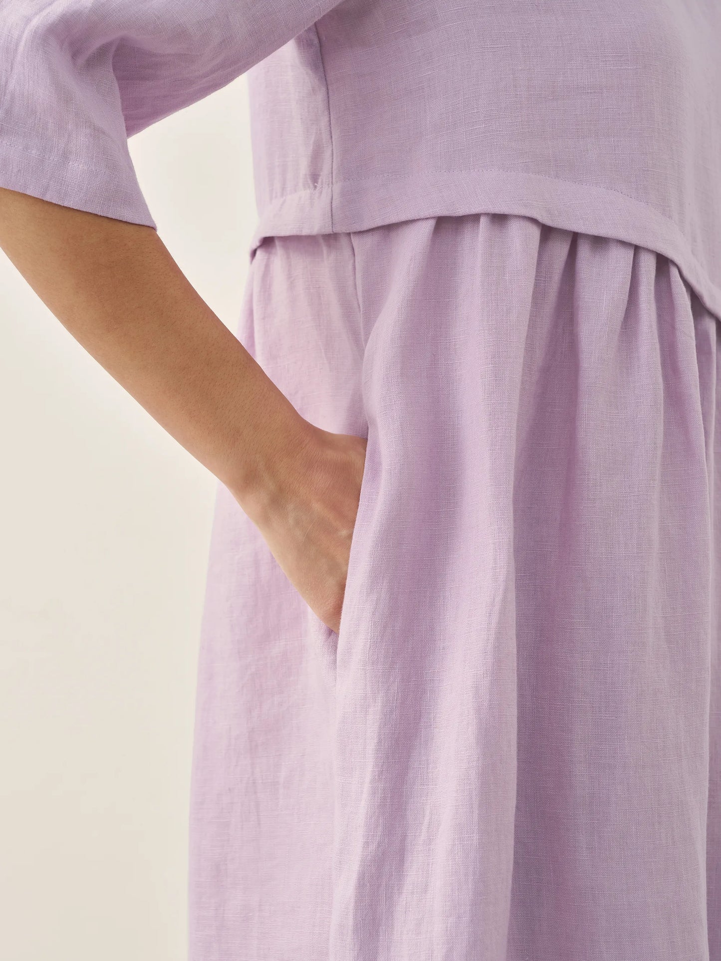 Marcellina | Women’s Linen Asymmetrical Pleated Round Neck Midi Dress