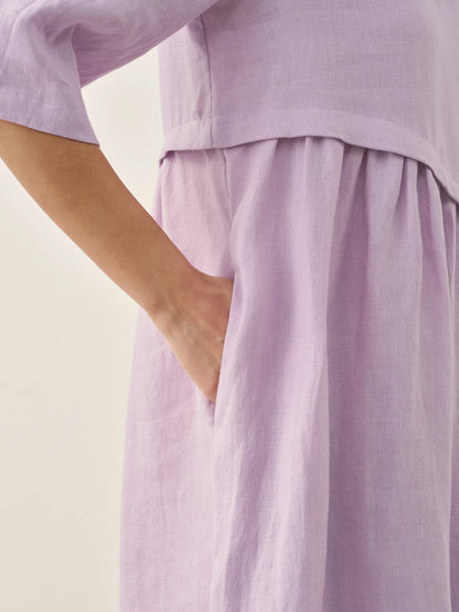 Marcellina | Women’s Linen Asymmetrical Pleated Round Neck Midi Dress