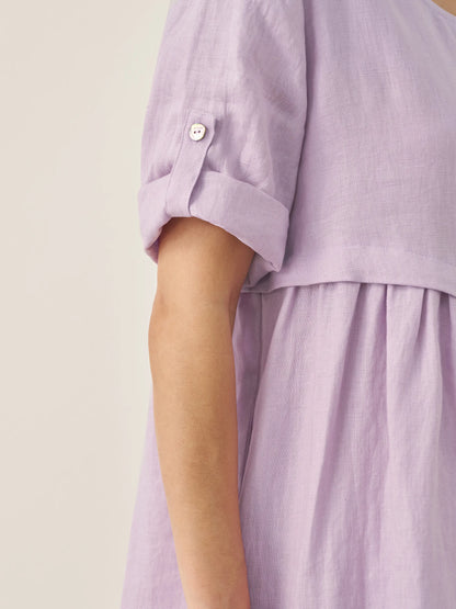 Marcellina | Women’s Linen Asymmetrical Pleated Round Neck Midi Dress