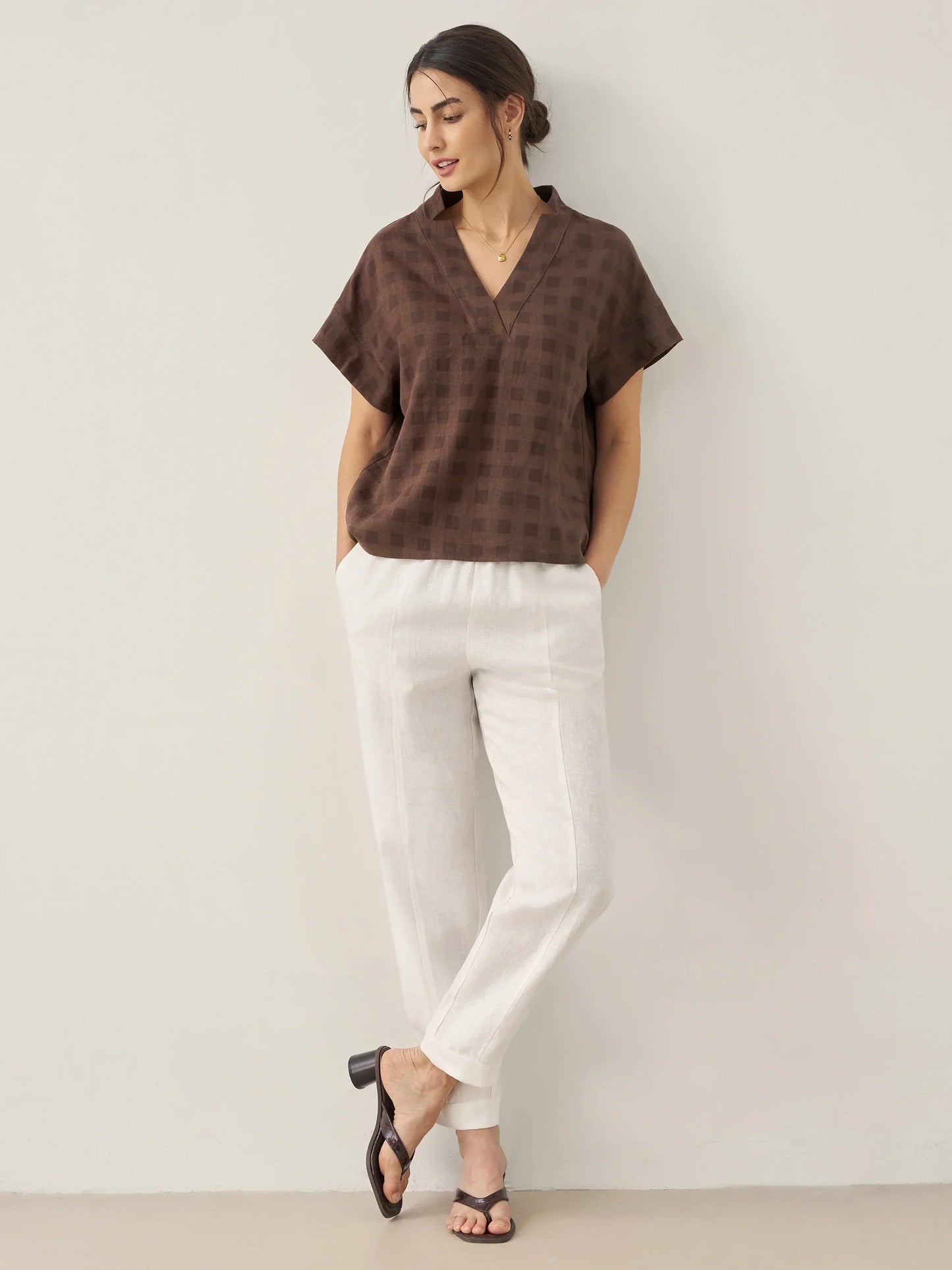 Sienna | Women’s Linen Straight-Leg Elastic Waist Pants