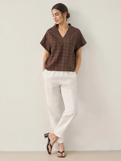 Sienna | Women’s Linen Straight-Leg Elastic Waist Pants