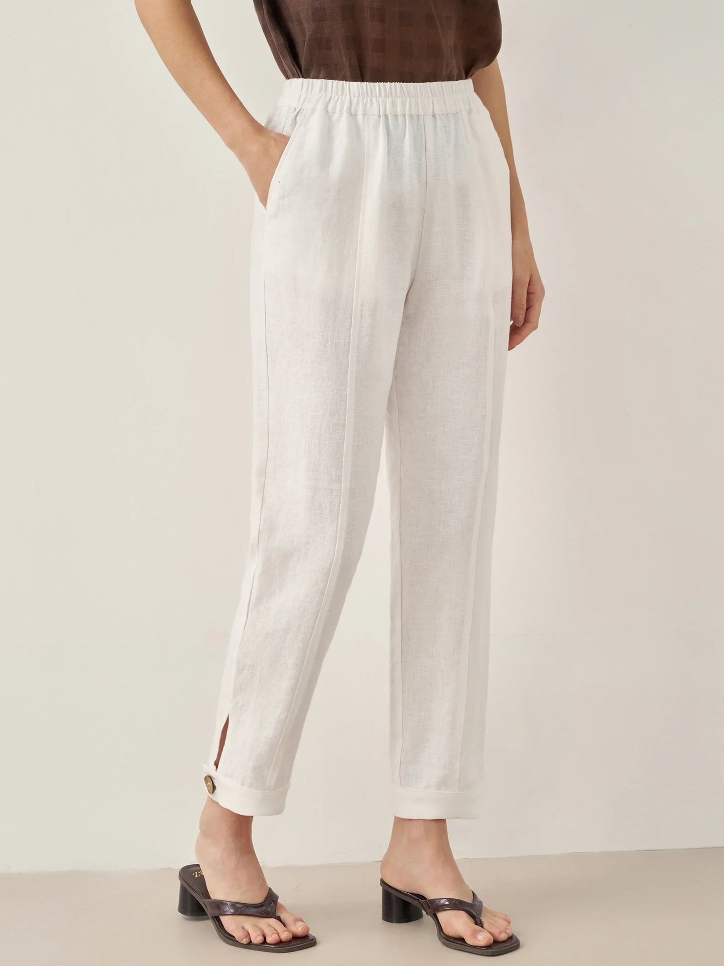 Sienna | Women’s Linen Straight-Leg Elastic Waist Pants