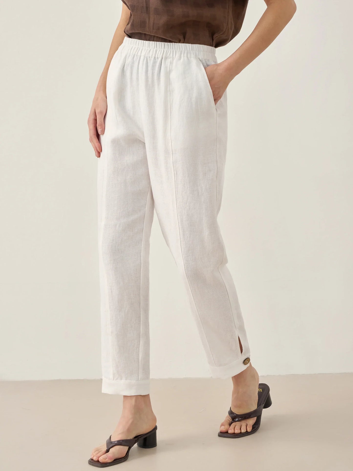 Sienna | Women’s Linen Straight-Leg Elastic Waist Pants