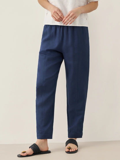 Sienna | Women’s Linen Straight-Leg Elastic Waist Pants