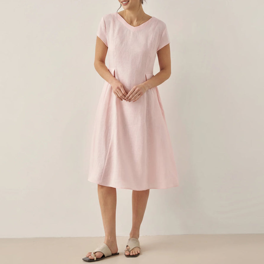 Cecily | Women’s Linen Summer V-Neck Fit-And-Flare Dress
