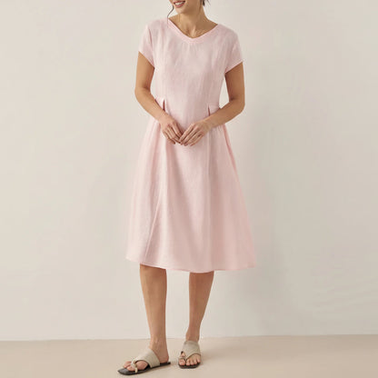 Cecily | Women’s Linen Summer V-Neck Fit-And-Flare Dress
