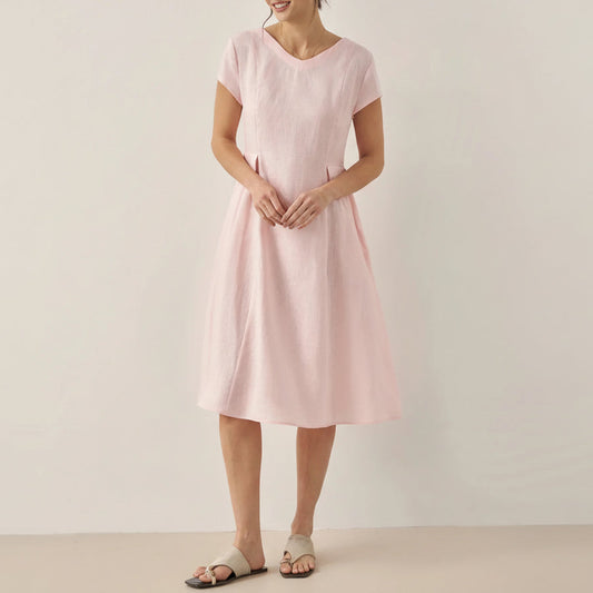 Cecily | Women’s Linen Summer V-Neck Fit-And-Flare Dress