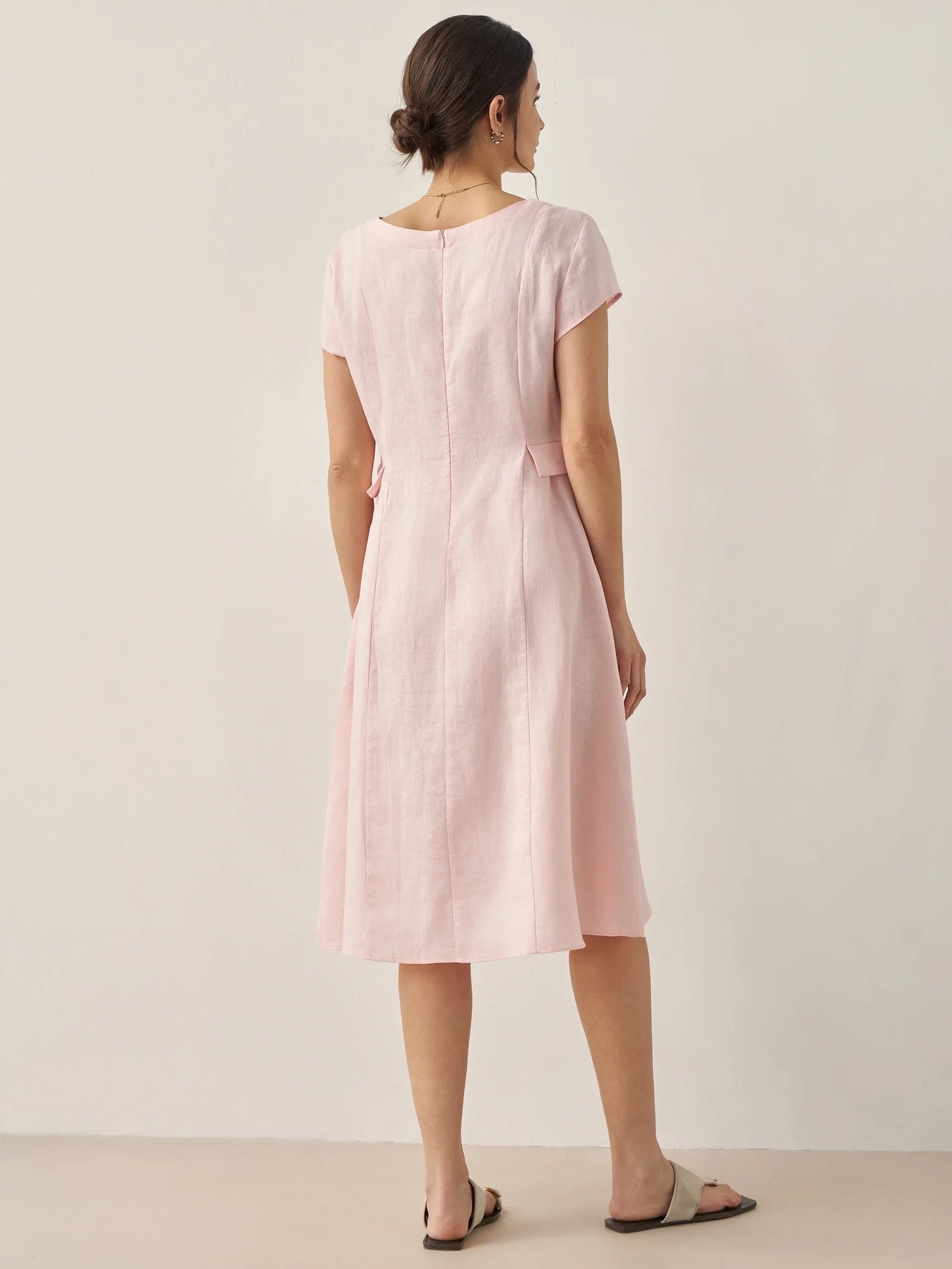 Cecily | Women’s Linen Summer V-Neck Fit-And-Flare Dress