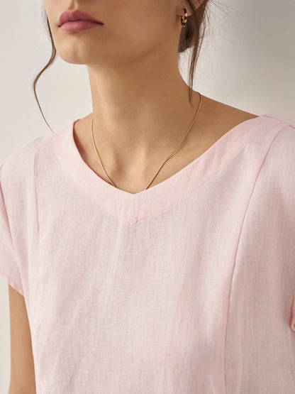 Cecily | Women’s Linen Summer V-Neck Fit-And-Flare Dress