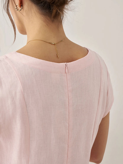 Cecily | Women’s Linen Summer V-Neck Fit-And-Flare Dress