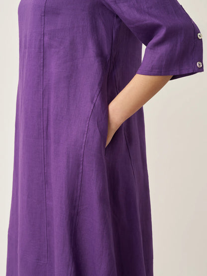 Danica | Women’s Linen Collarless Mid-Length Dress
