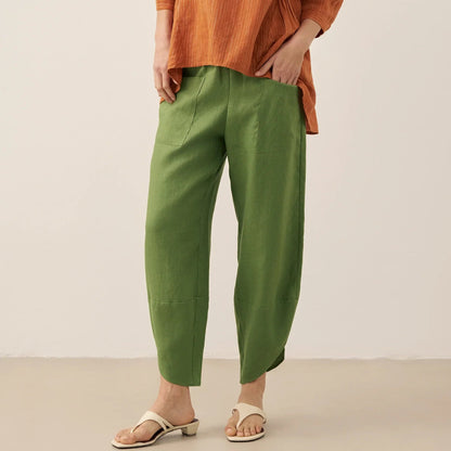 Alana | Women’s Linen Petal-Hem Elastic Waist Trousers