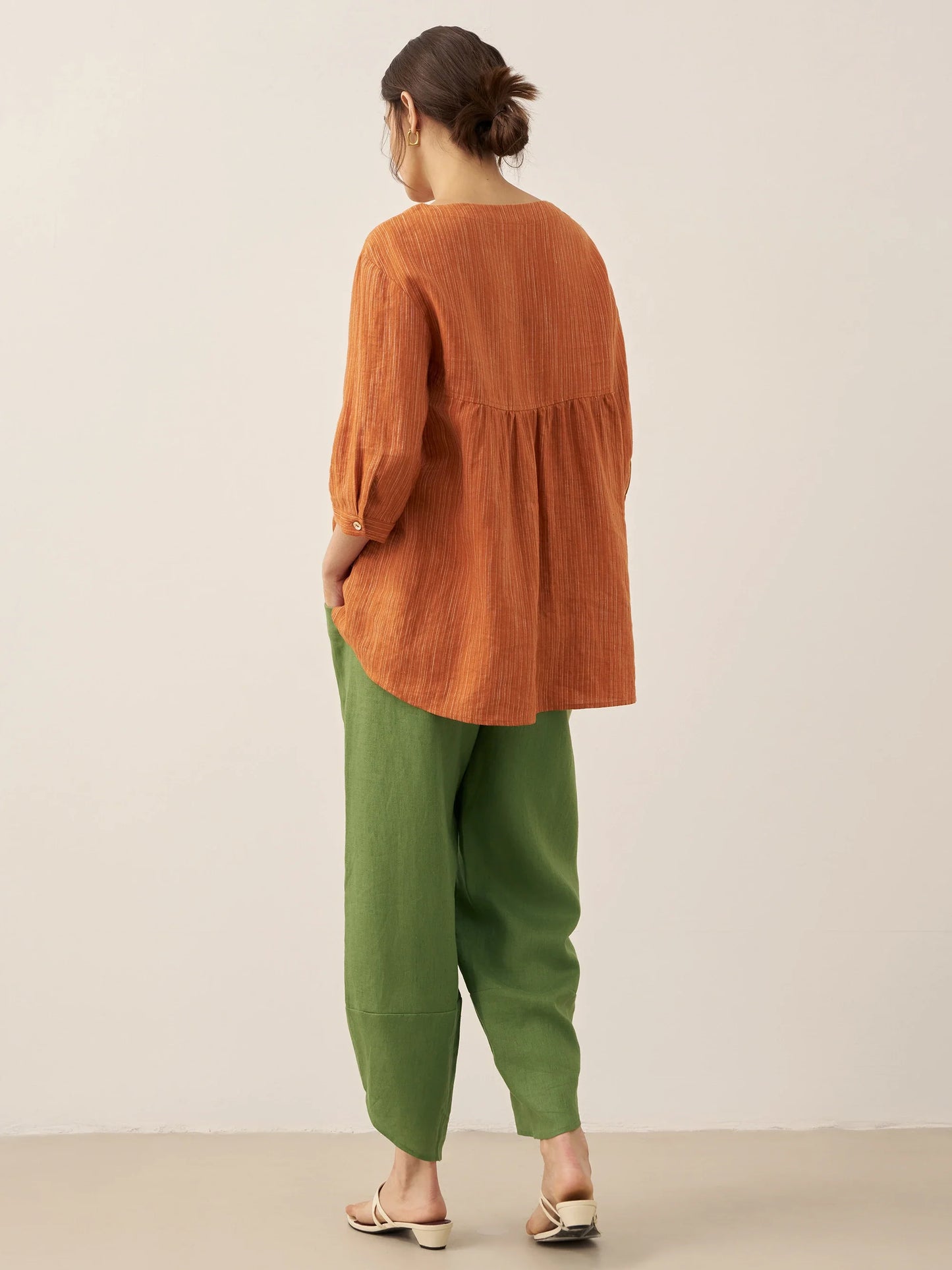 Alana | Women’s Linen Petal-Hem Elastic Waist Trousers