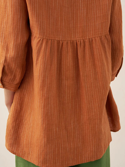 Avery | Women’s Linen Round Neck Artistic Stripe Shirt