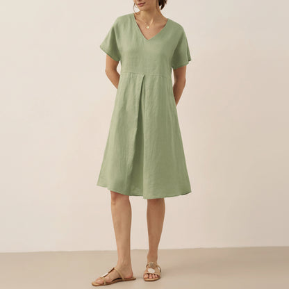 Briar | Women’s Linen V-Neck Pocket Swing Dress