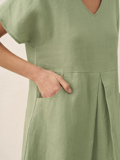 Briar | Women’s Linen V-Neck Pocket Swing Dress