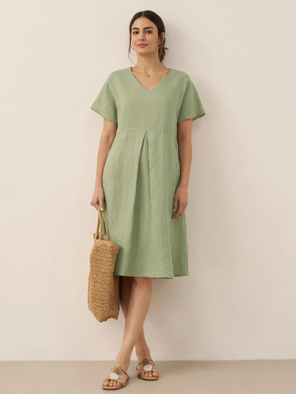 Briar | Women’s Linen V-Neck Pocket Swing Dress