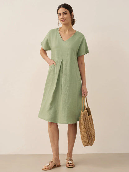 Briar | Women’s Linen V-Neck Pocket Swing Dress