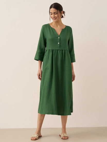 Cordelia | Women’s Linen Button Waist Gathered Maxi Dress