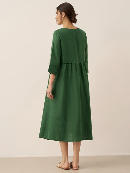 Cordelia | Women’s Linen Button Waist Gathered Maxi Dress