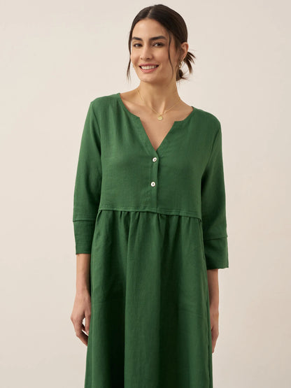 Cordelia | Women’s Linen Button Waist Gathered Maxi Dress