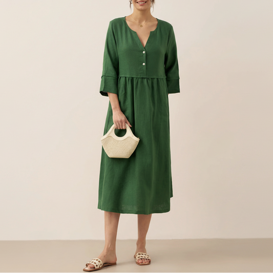 Cordelia | Women’s Linen Button Waist Gathered Maxi Dress
