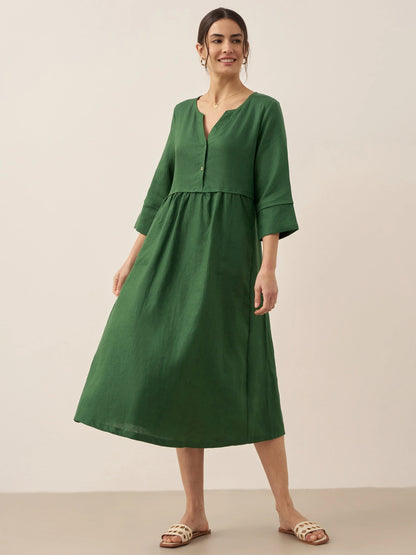 Cordelia | Women’s Linen Button Waist Gathered Maxi Dress