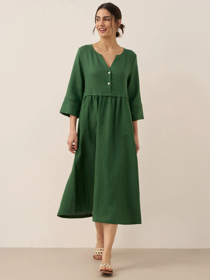 Cordelia | Women’s Linen Button Waist Gathered Maxi Dress