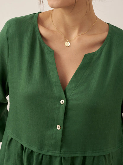 Cordelia | Women’s Linen Button Waist Gathered Maxi Dress