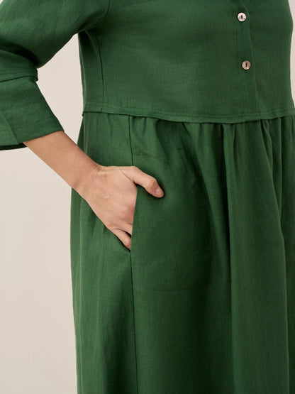 Cordelia | Women’s Linen Button Waist Gathered Maxi Dress