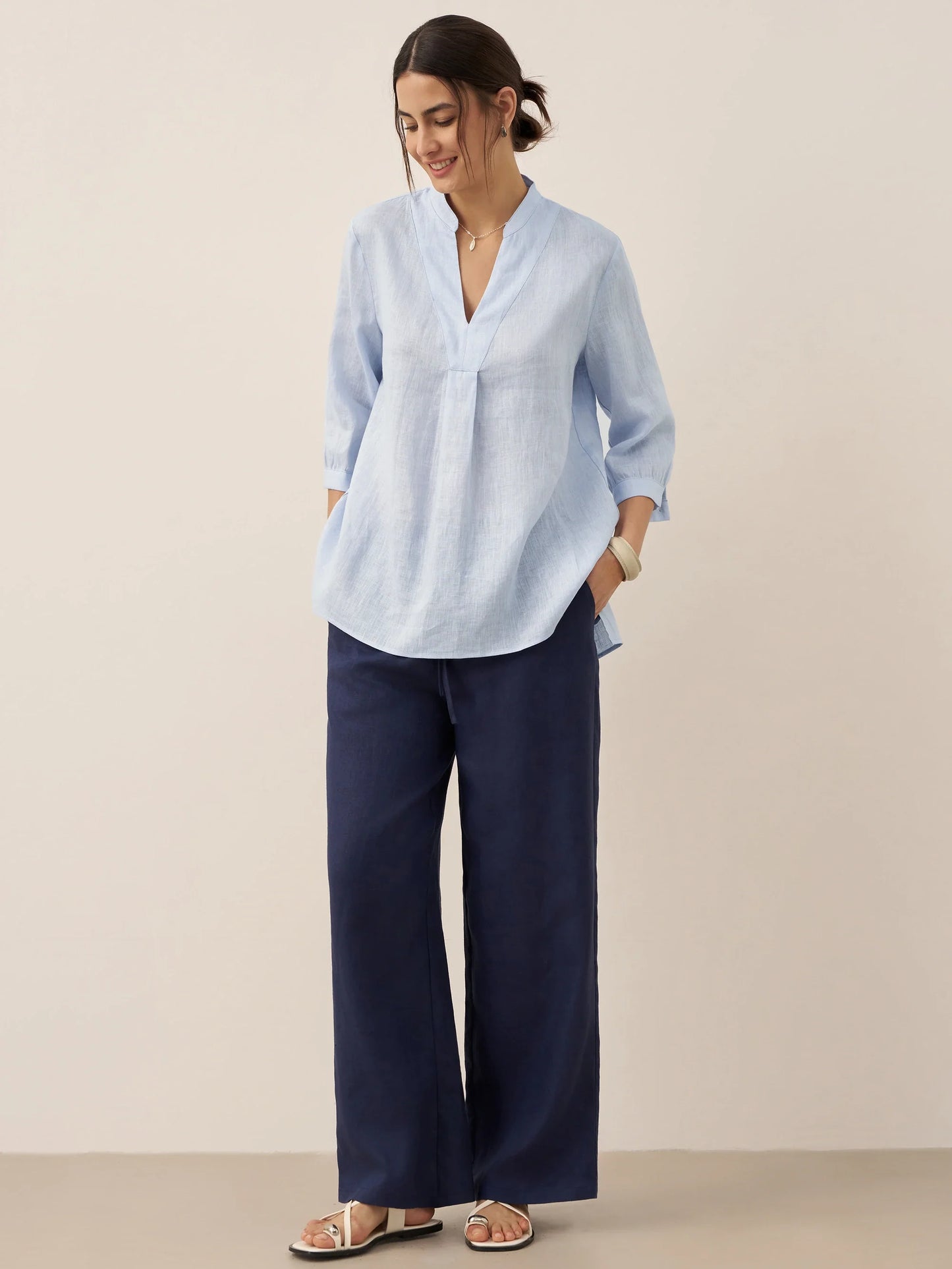 Miranda | Women’s Linen Split V-Neck Dress Blouse