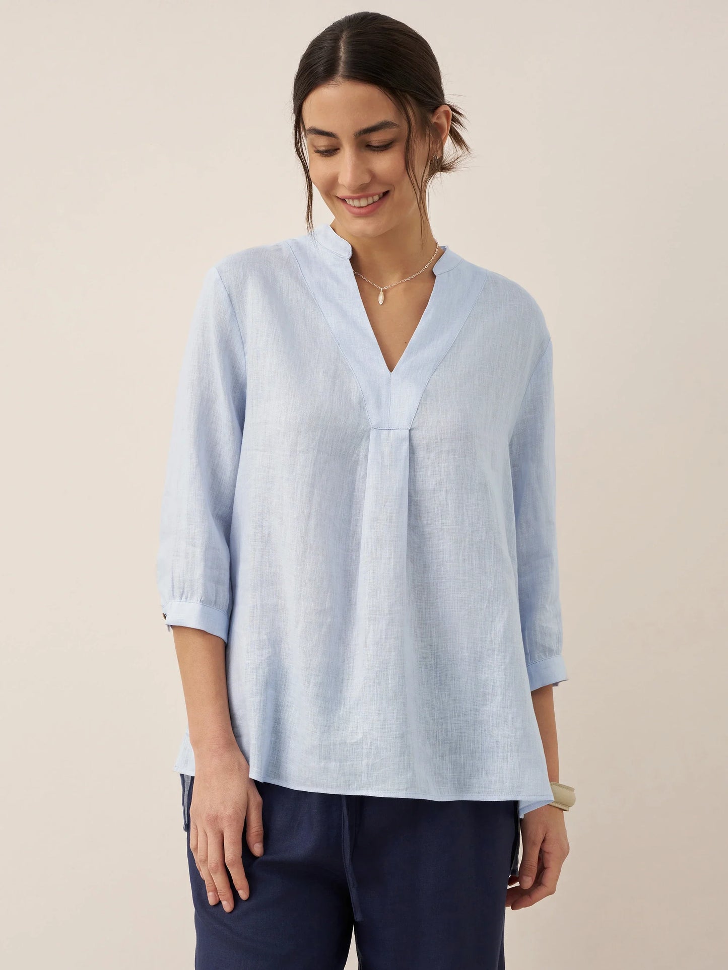 Miranda | Women’s Linen Split V-Neck Dress Blouse