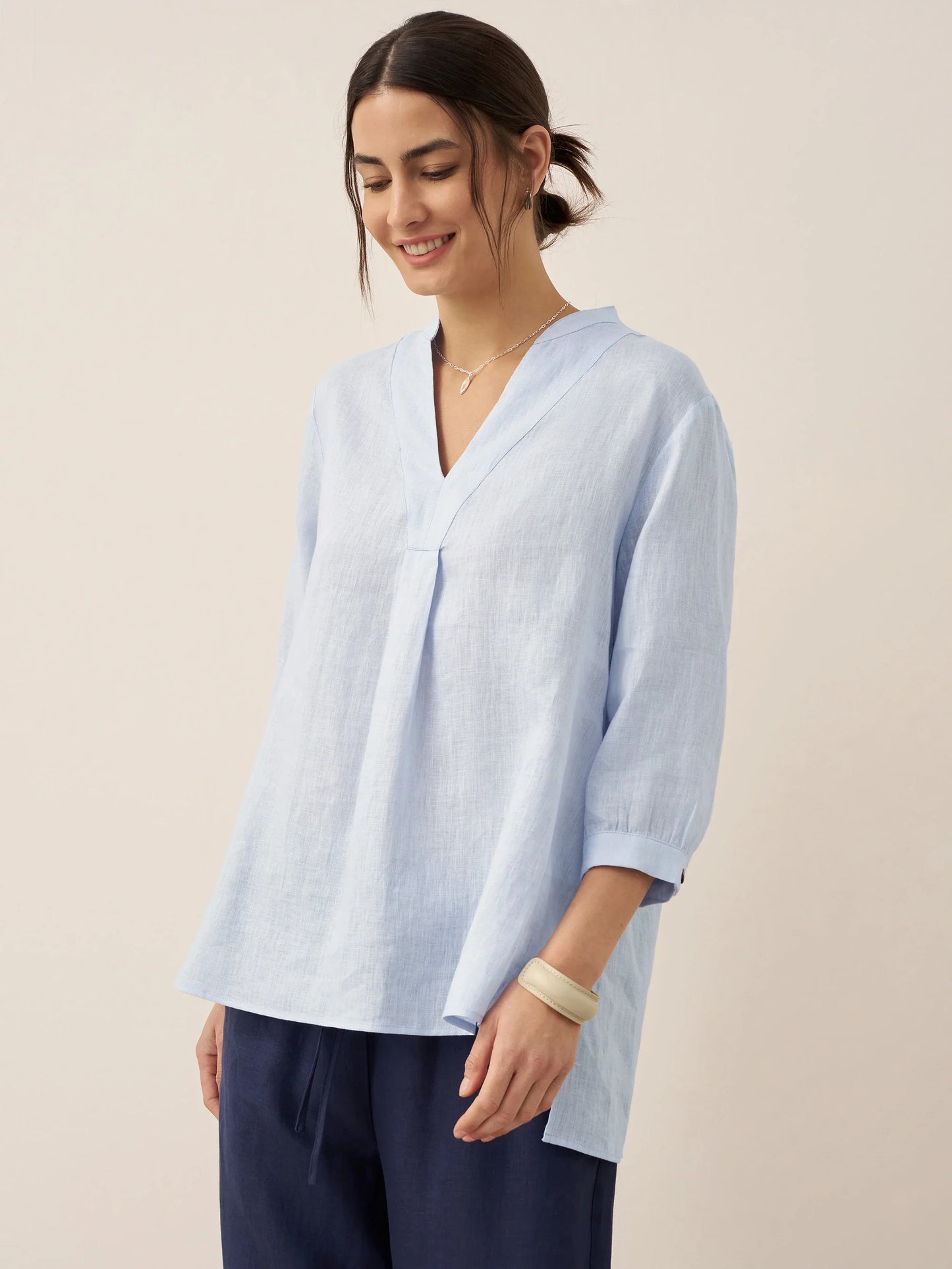Miranda | Women’s Linen Split V-Neck Dress Blouse