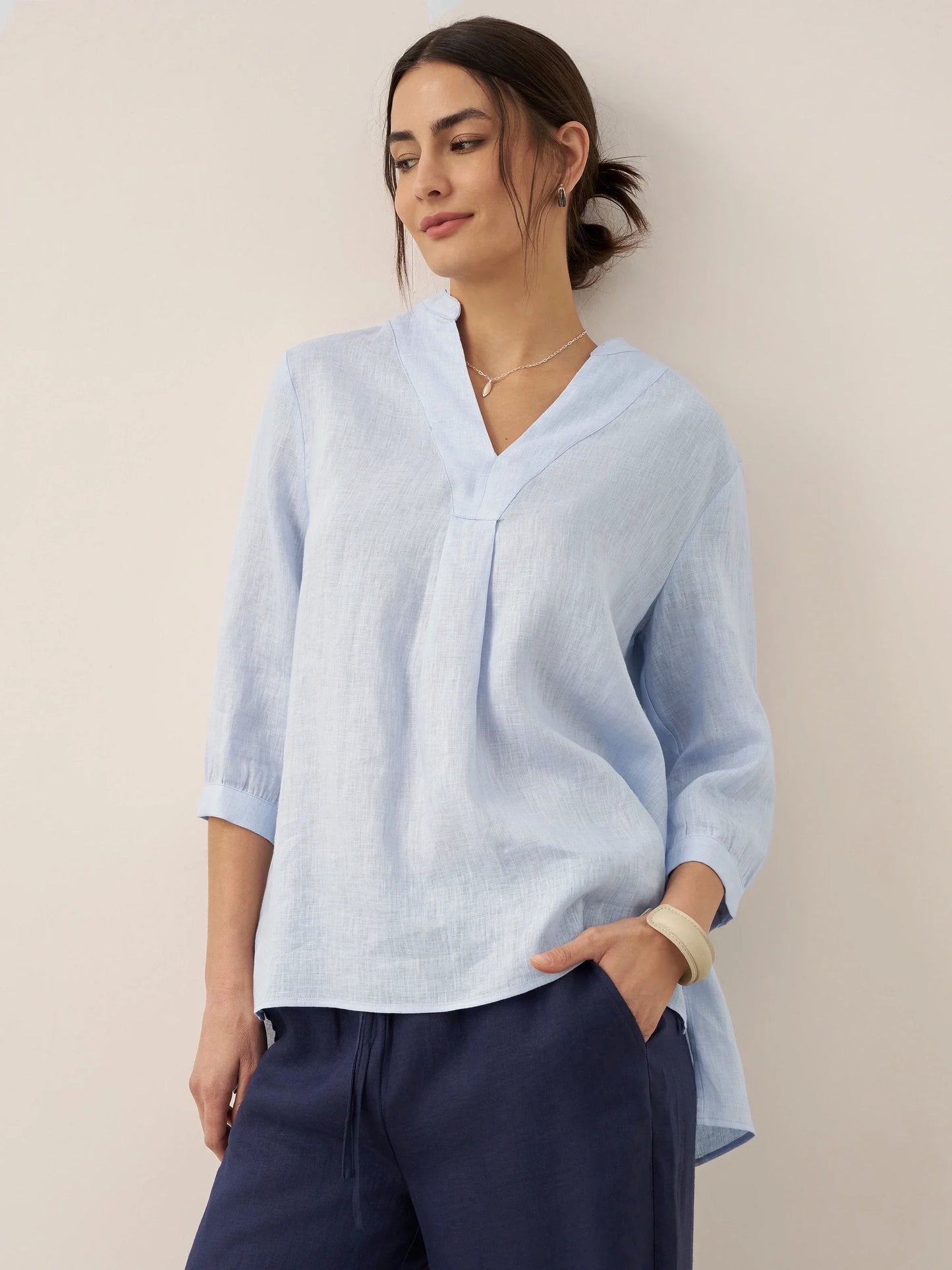 Miranda | Women’s Linen Split V-Neck Dress Blouse