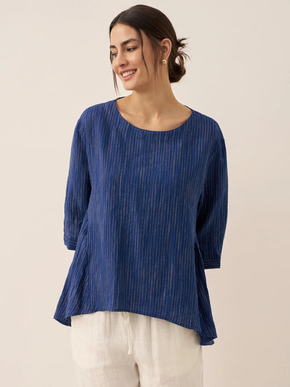 Avery | Women’s Linen Round Neck Artistic Stripe Shirt