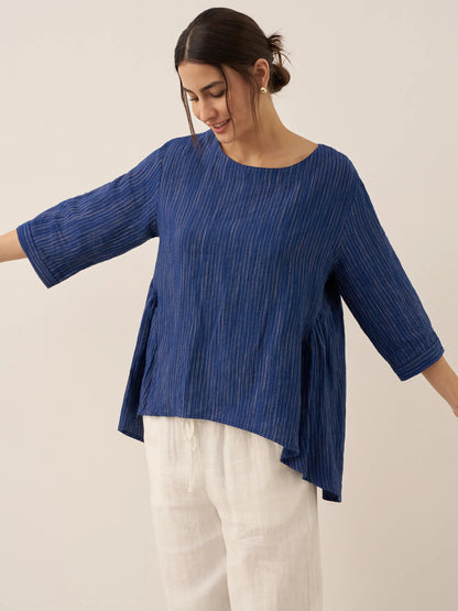 Avery | Women’s Linen Round Neck Artistic Stripe Shirt