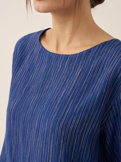 Avery | Women’s Linen Round Neck Artistic Stripe Shirt