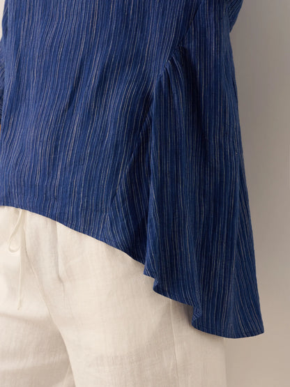 Avery | Women’s Linen Round Neck Artistic Stripe Shirt