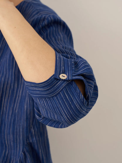 Avery | Women’s Linen Round Neck Artistic Stripe Shirt