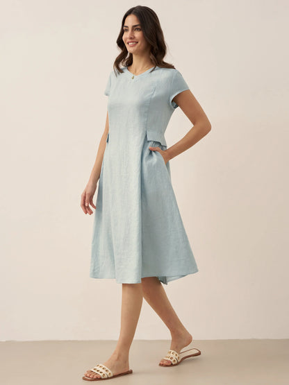 Cecily | Women’s Linen Summer V-Neck Fit-And-Flare Dress