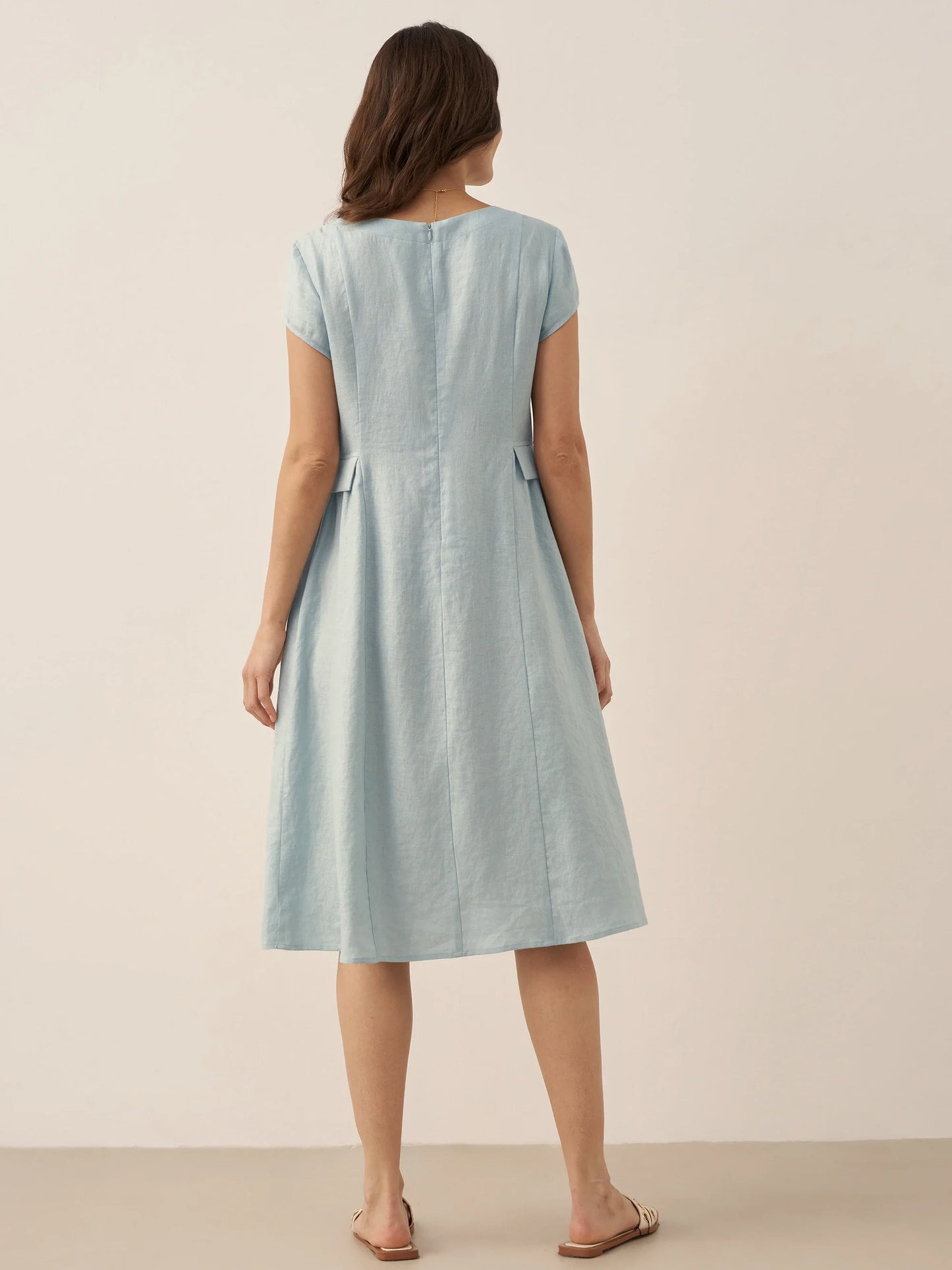 Cecily | Women’s Linen Summer V-Neck Fit-And-Flare Dress